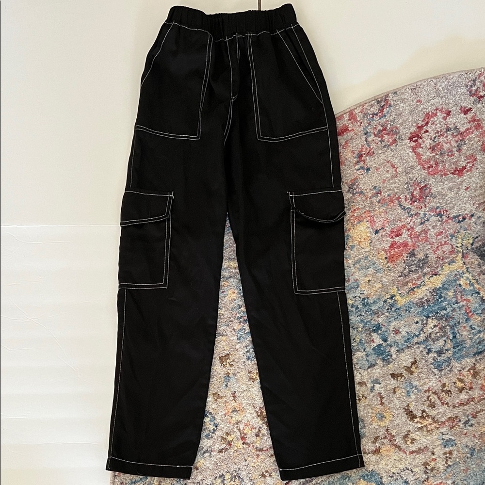 Black Cargo Pants with White Stitching
